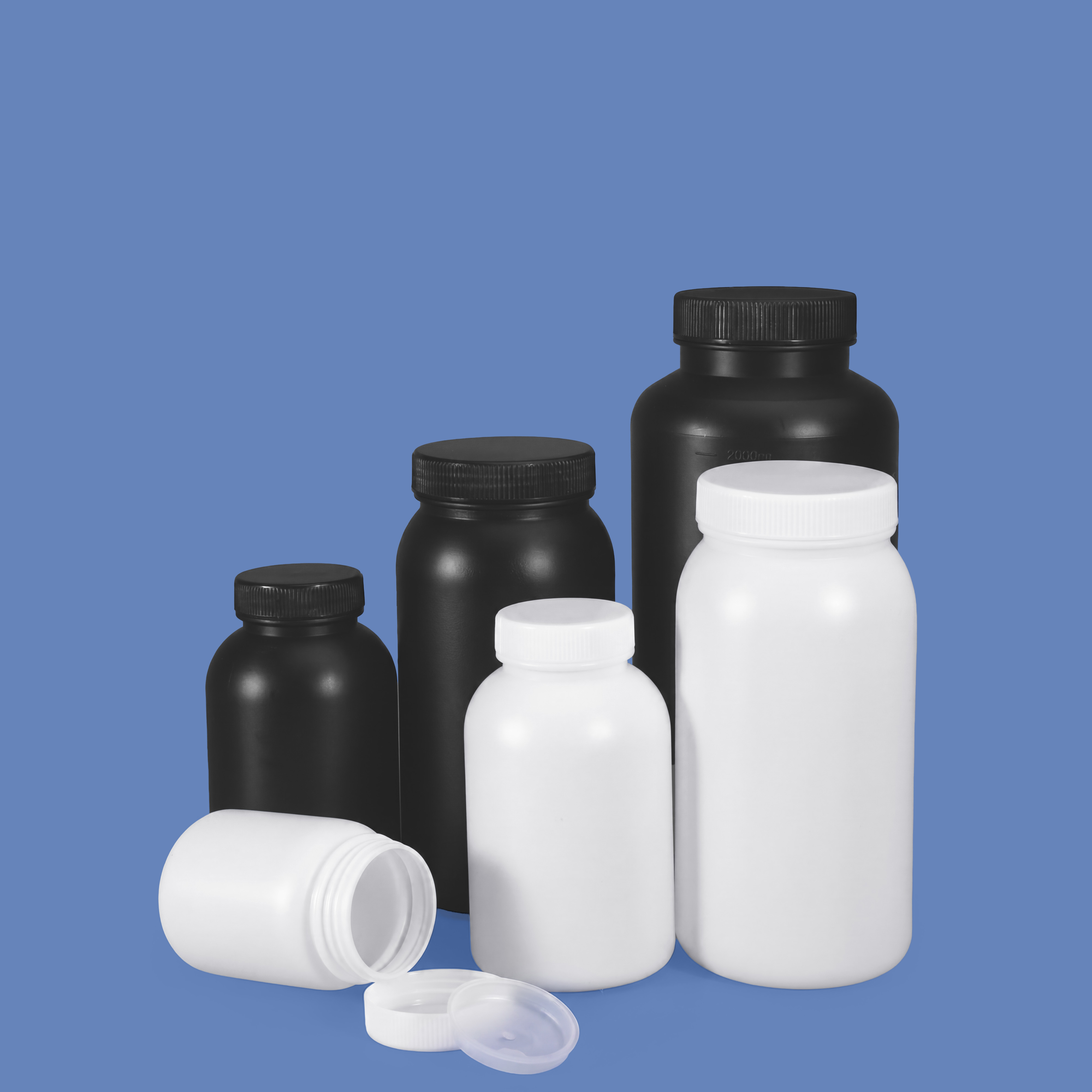 Прямая продажа с фабрики, черно-белая пластиковая бутылка из HDPE с широким горлышком и герметичной внутренней крышкой для использования в химической лаборатории