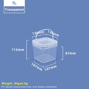 Прозрачное квадратное пластиковое ведро емкостью 1 л с крышкой и ручкой