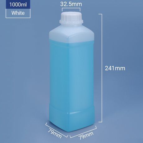 1000 мл 1 л. Квадратная пластиковая бутылка HDPE с явной винтной крышкой- натуральная крышка